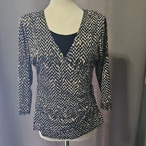 Notations Black and White Patterned Blouse
